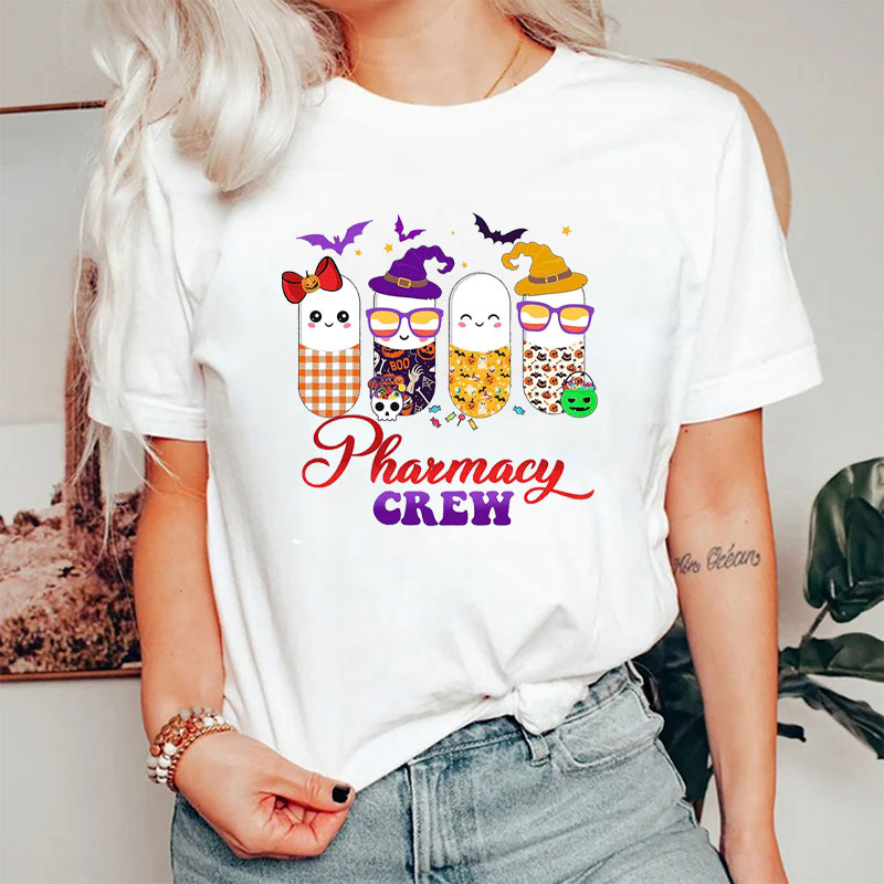 Halloween Pharmacy Crew Cute Pill Characters Nurse T-Shirt