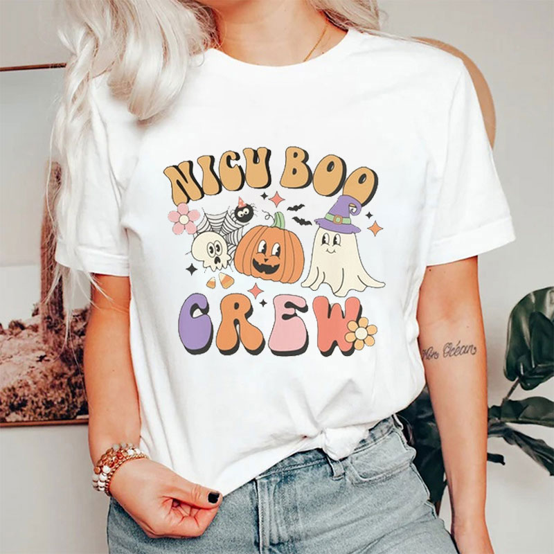Nicu Boo Pumpkin And Ghost Crew T-Shirt