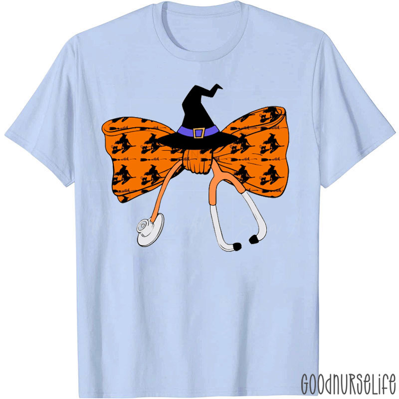 Halloween Witch Bow Tie Nurse T-Shirt