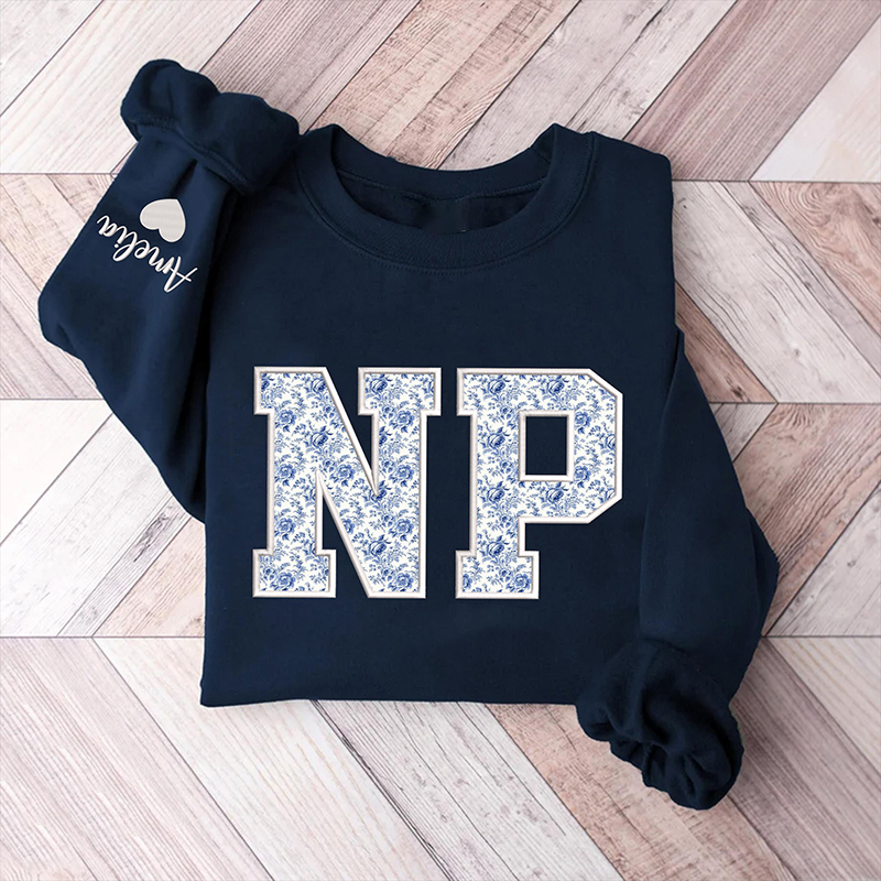 Personalized Name Love Heart Embroidered Patch Text Nurse Sweatshirt