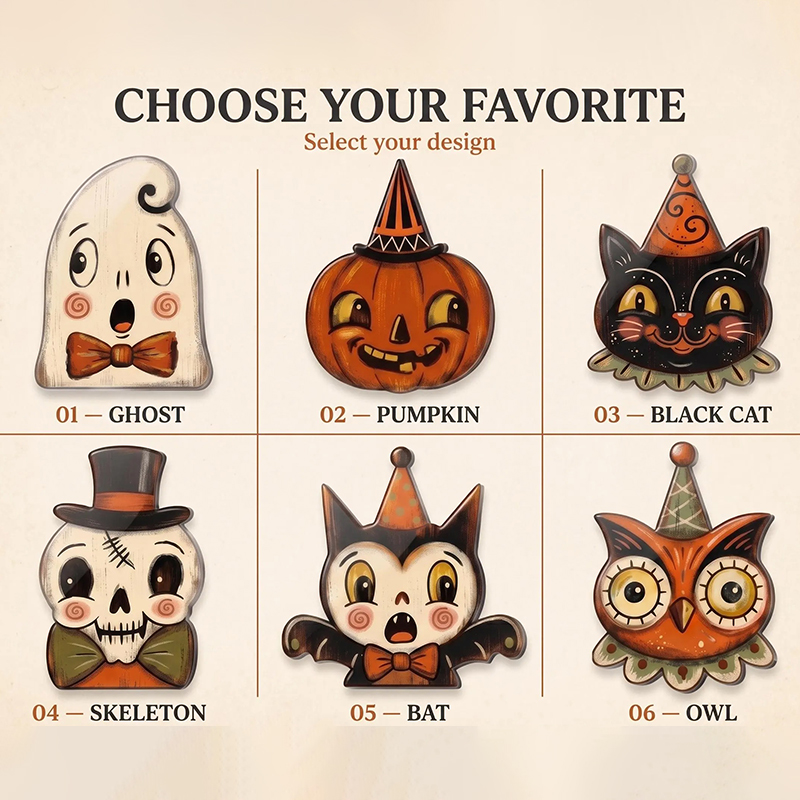 Vintage Retro Halloween Character Badge Reel