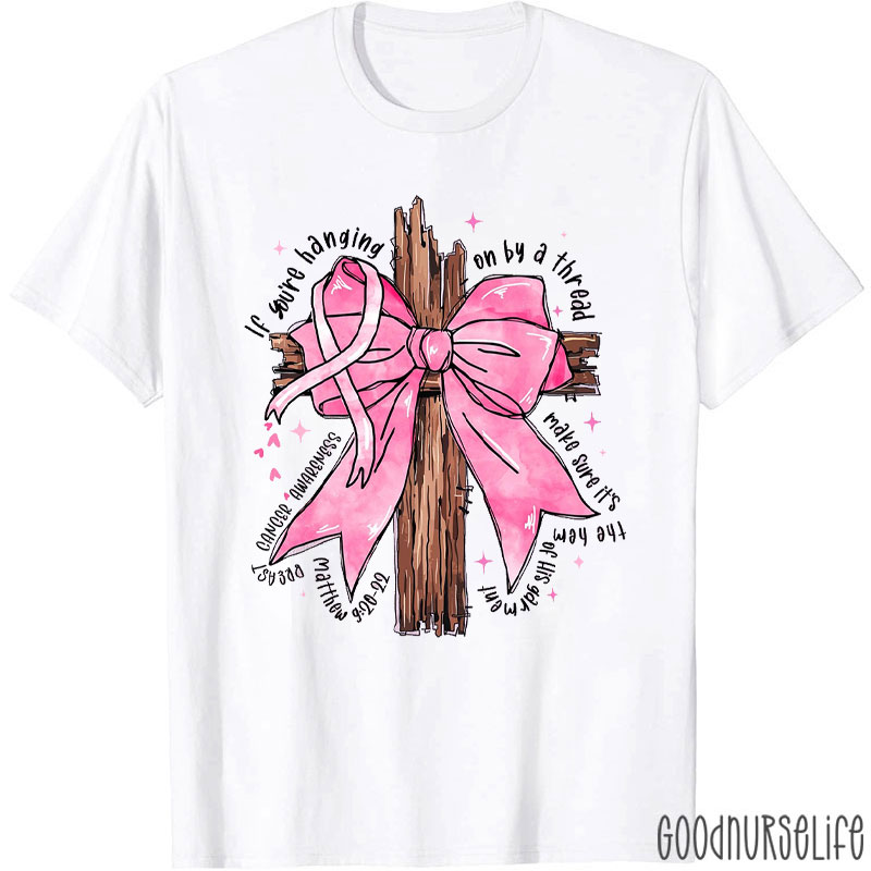 Pink Bow And Cross With Breast Cancer Ribbon Nurse T-Shirt