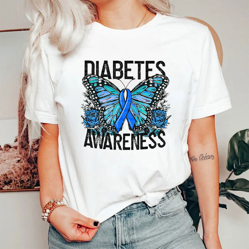 Butterfly With Blue Ribbon And Floral Accents Nurse T-Shirt