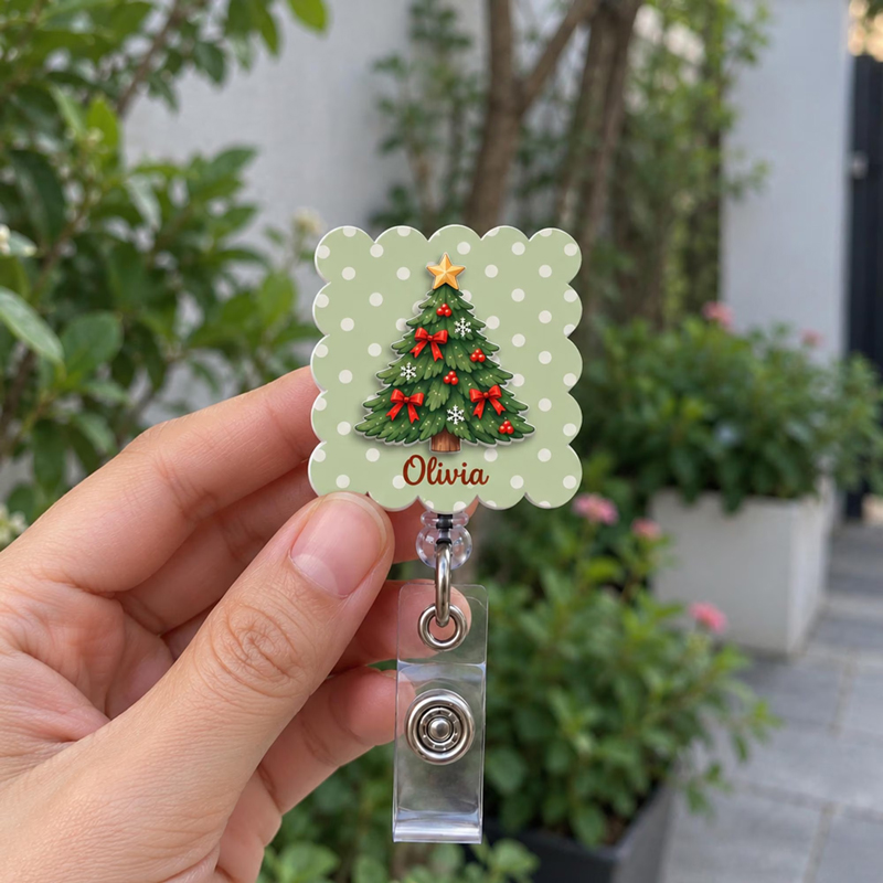 Personalized Sweet Festive Christmas Tree Badge Reel