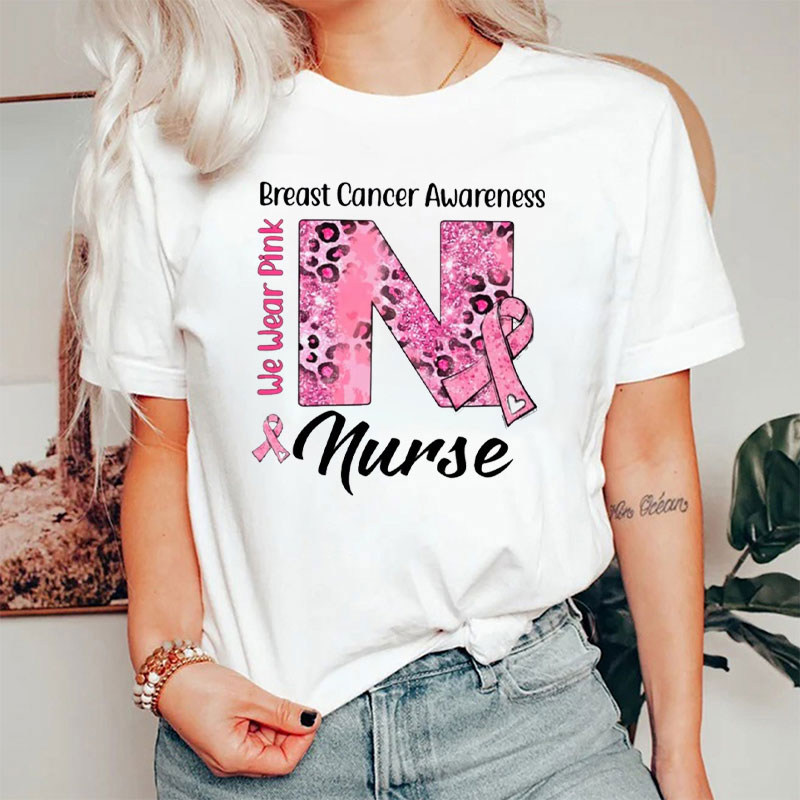 Personalized Pink Leopard For Breast Cancer Awareness Nurse T-Shirt