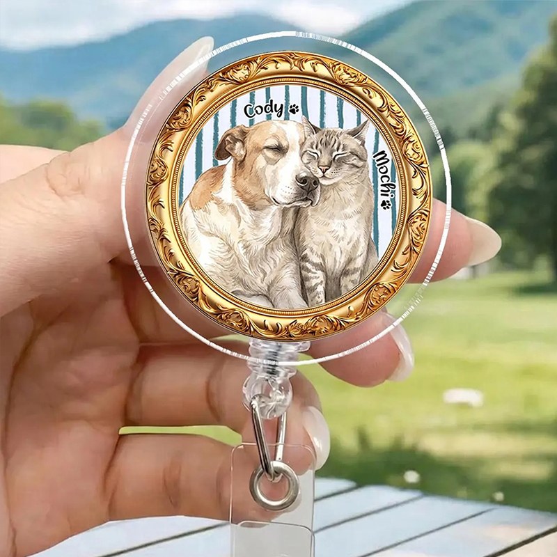 Personalized Cute Pet Portrait Frame Nurse Badge Reel