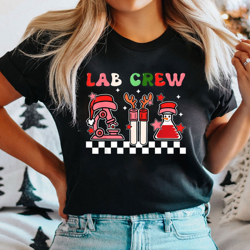 Festive Lab Crew Microscope And Test Tube T-Shirt