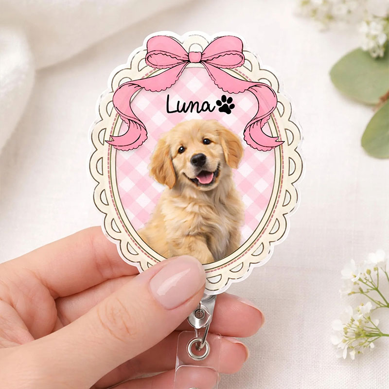 Personalized Lace Trimmed Pet Portrait Badge Reel