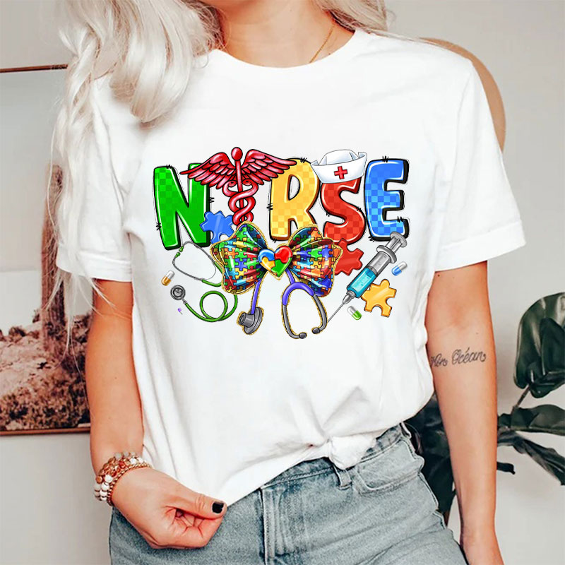 Puzzle Bow Stethoscope Nurse Stuff Nurse T-shirt
