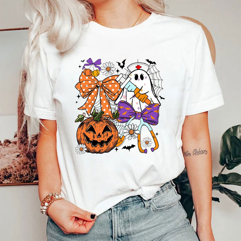 Cute Nurse Ghost And Spooky Pumpkin Nurse T-Shirt