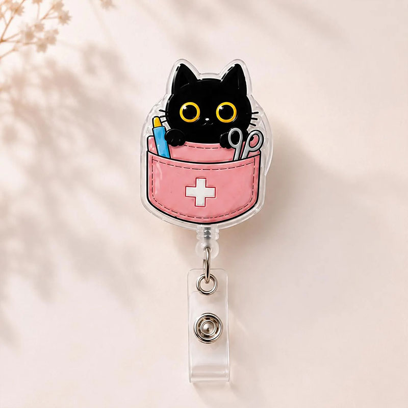 Funny Black Cat Nurse Badge Reel