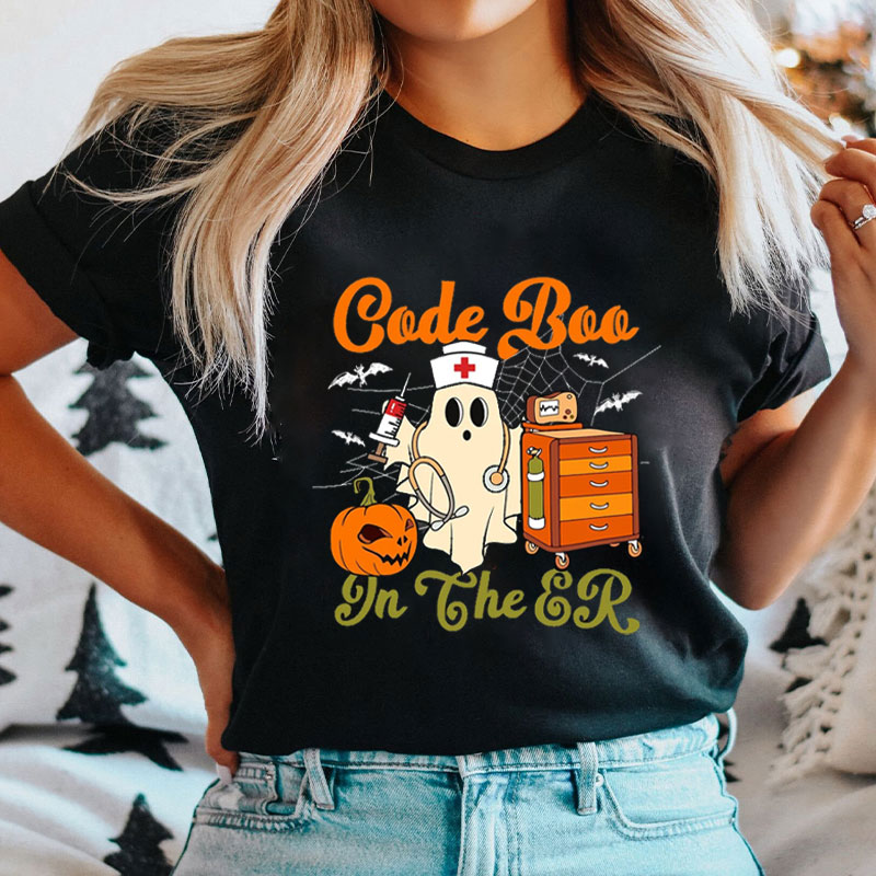 Code Boo Ghost Nurse In ER Action Nurse T-Shirt