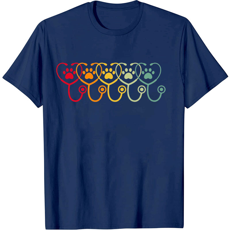 Funny Cat Paw Print Heart Stethoscope Nurse T-shirt