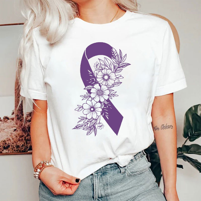 Floral Ribbon Wear Purple For Alzheimer Awareness T-Shirt