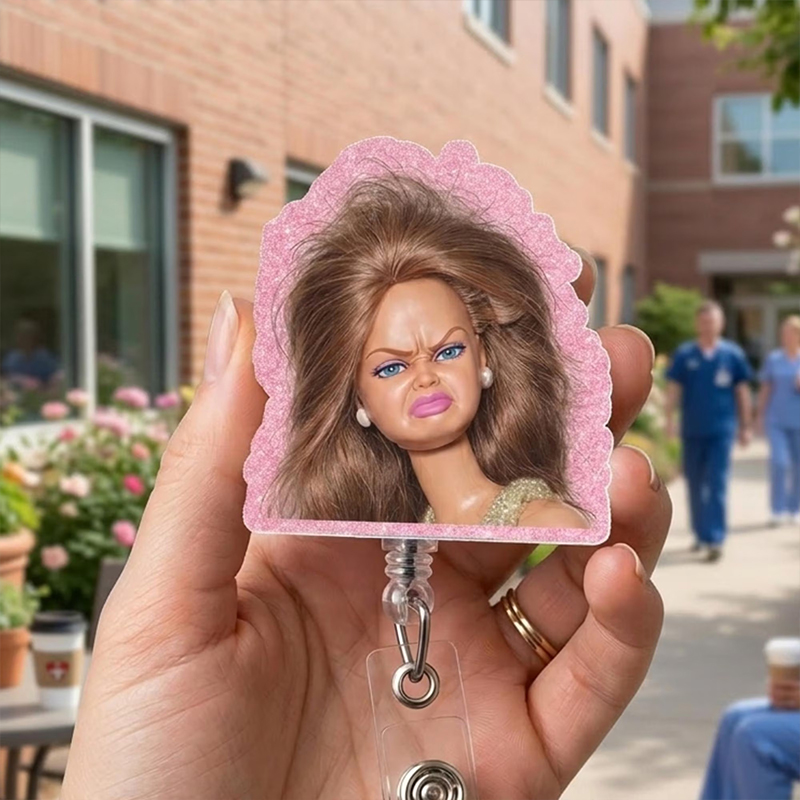 Funny Doll Face Meme Nurse Badge Reel