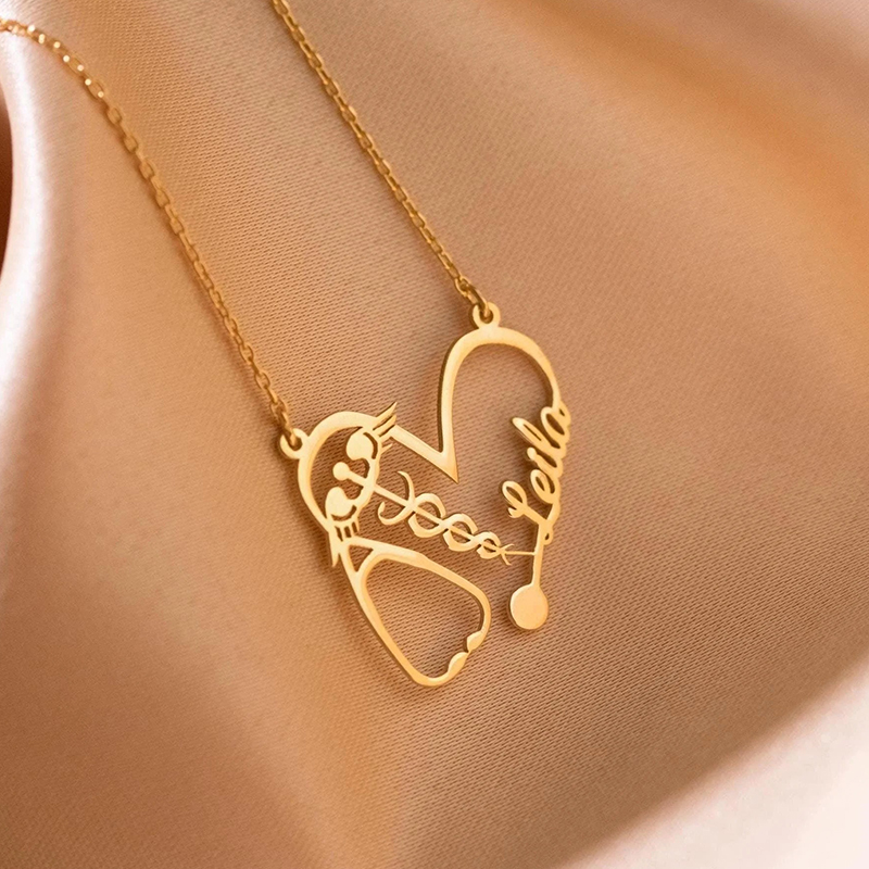 Personalized Name Stethoscope Heart Nurse Necklace