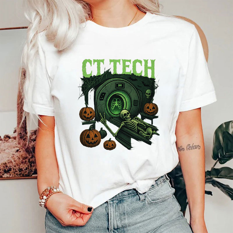 CT Tech With Spooky Skeleton And Pumpkins T-Shirt