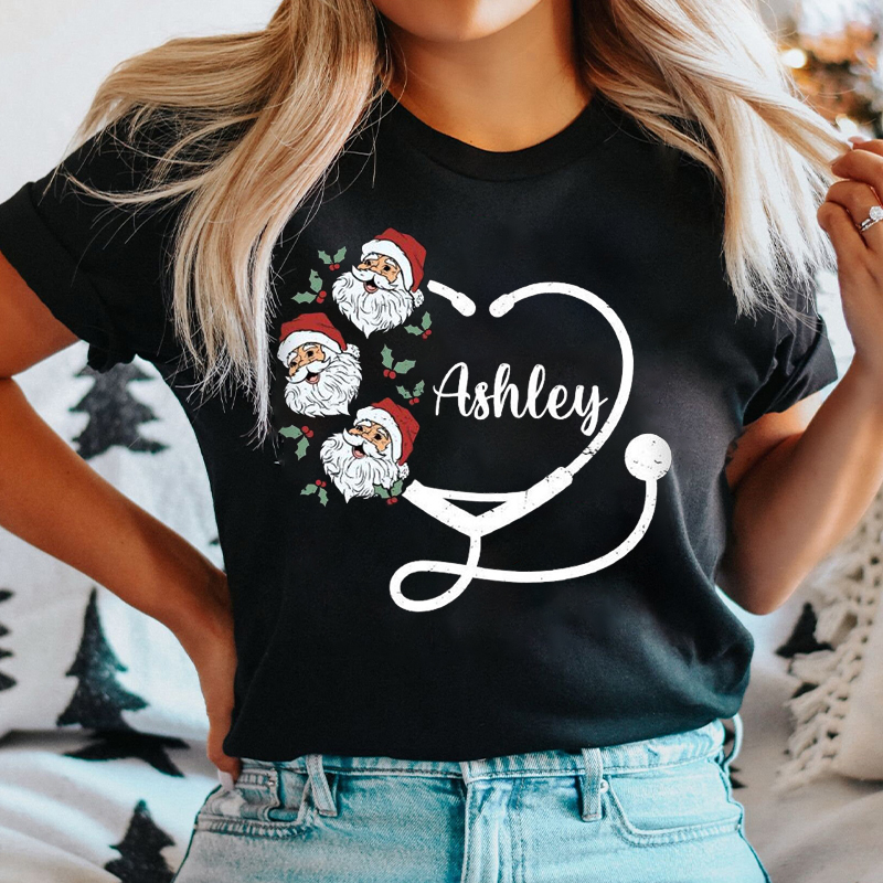 Personalized Name Santa Claus Nurse T-shirt