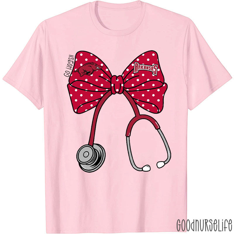 Personalized Coquette Bow Go Team Stethoscope Nurse T-Shirt