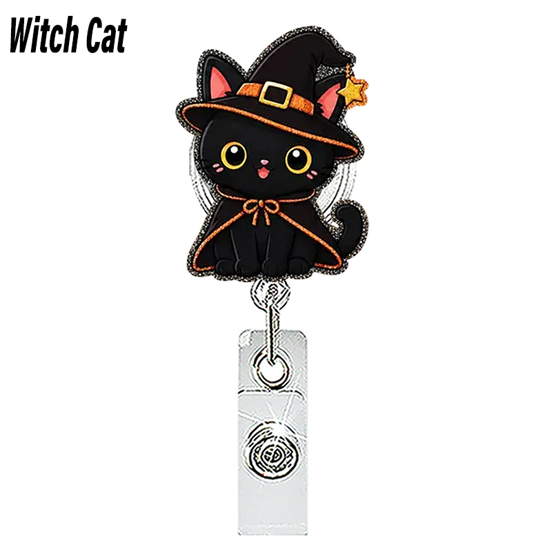 Halloween Cute Black Cat Nurse Badge Reel