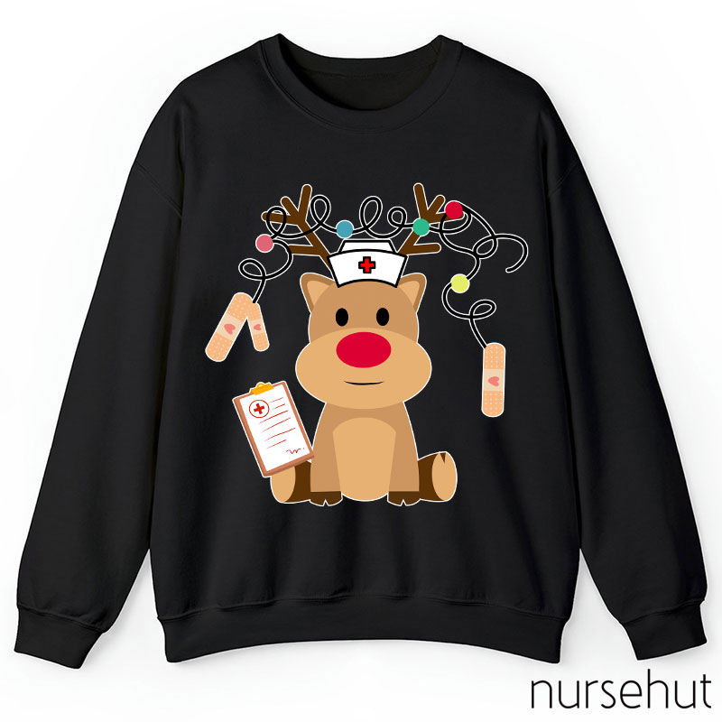 Cute Plush Elk Is Waiting For Christmas To Come Nurse Sweatshirt
