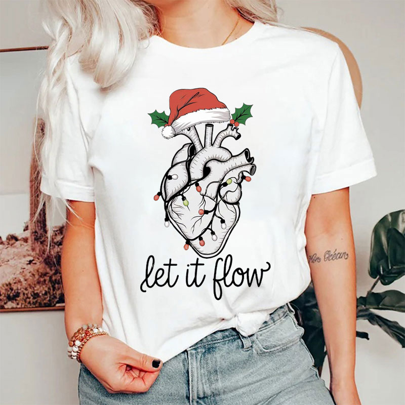 Let It Flow Holiday Heart With Santa Hat T-Shirt