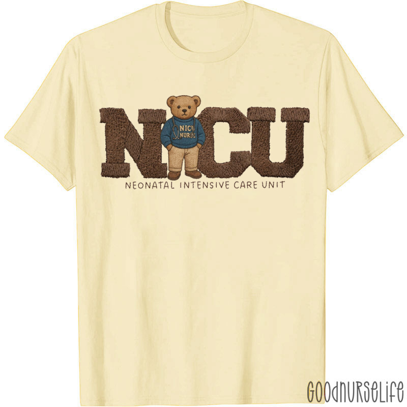 Vintage Bear Imitation Embroidery Print NICU Nurse T-shirt