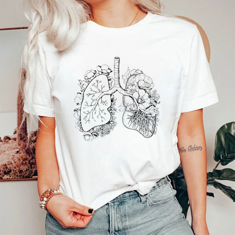 Lung Health Art  Floral Lungs Anatomical Nurse T-Shirt