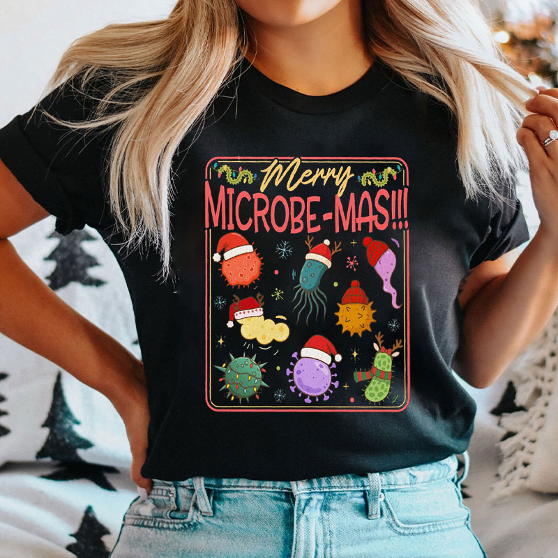 Merry Microbe-Mas Festive Microbe Characters T-Shirt