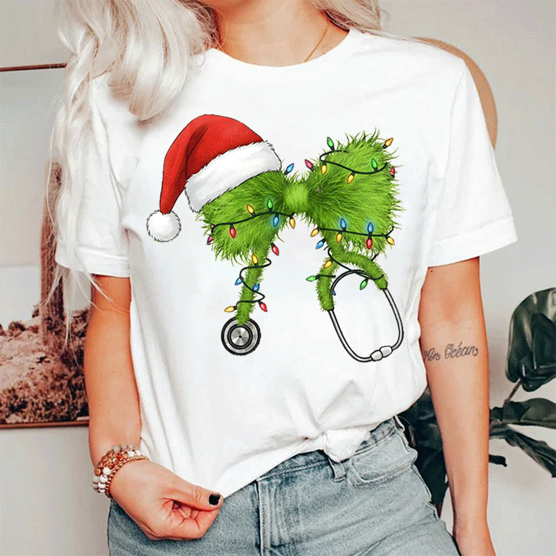 Green Bow Stethoscope Christmas Light T-shirt