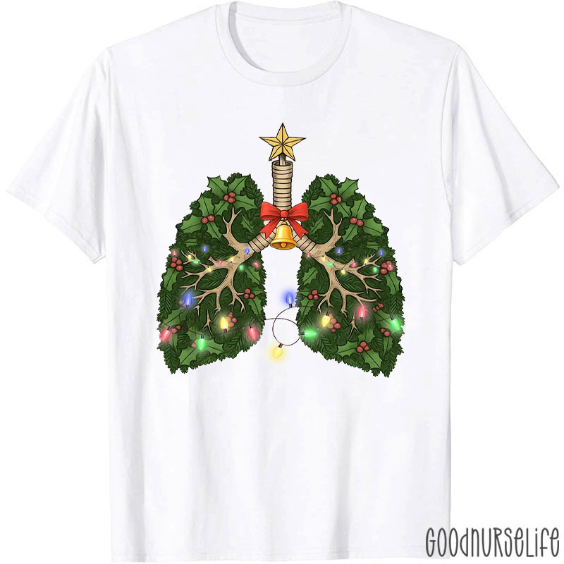 Festive Lung Christmas Tree With Lights And Holly T-Shirt
