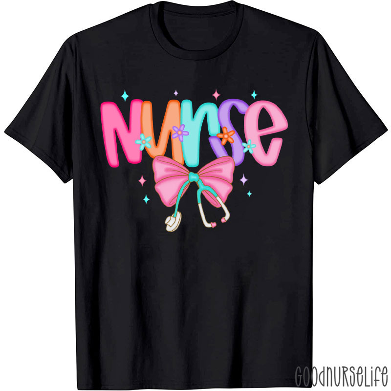 Flowers Stethoscope Bow Nurse T-Shirt