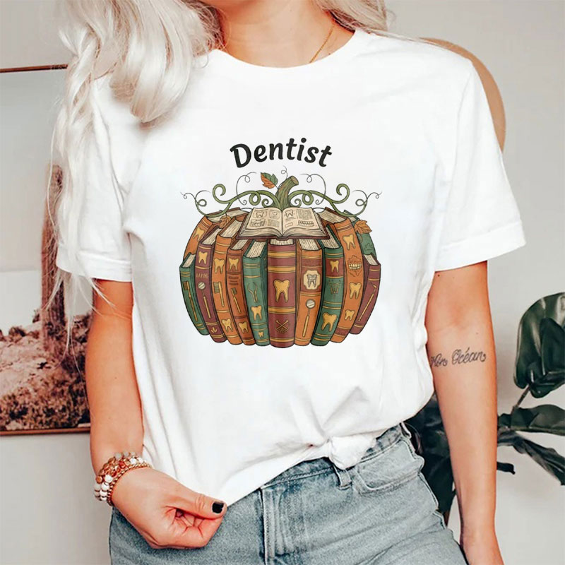 Autumn Dentist Book Pumpkin T-Shirt