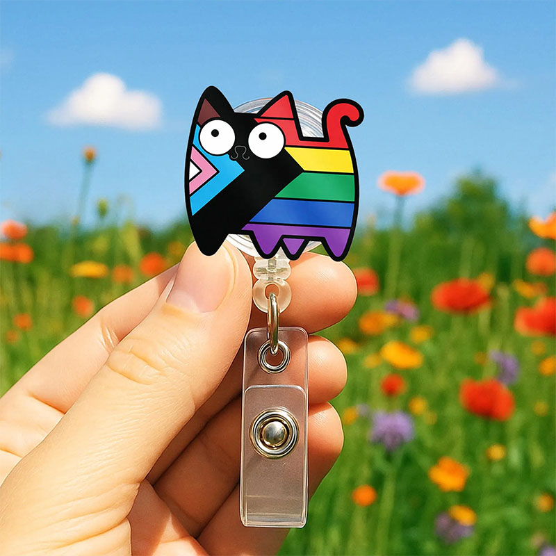 Progress Pride Cat Badge Reel