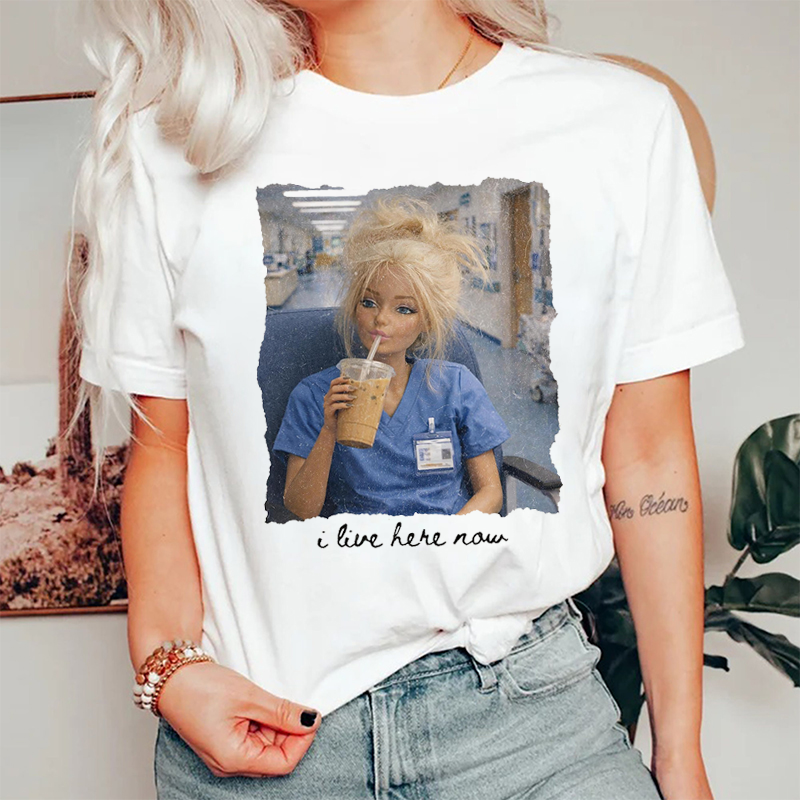 I Live Here Now Drinking Coffee Nurse T-Shirt