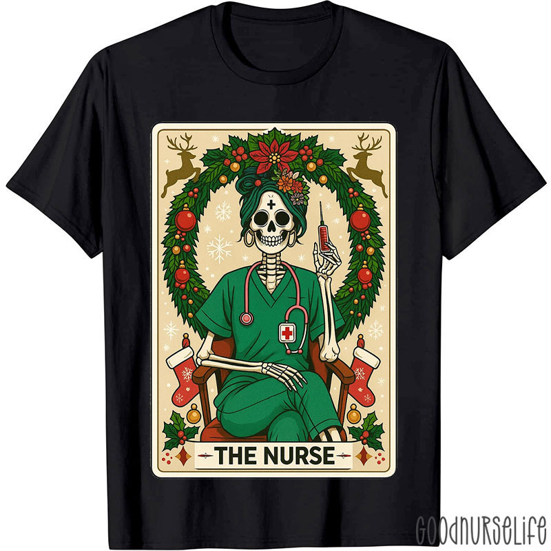 The Nurse Skeleton Tarot Card Festive Nurse T-Shirt