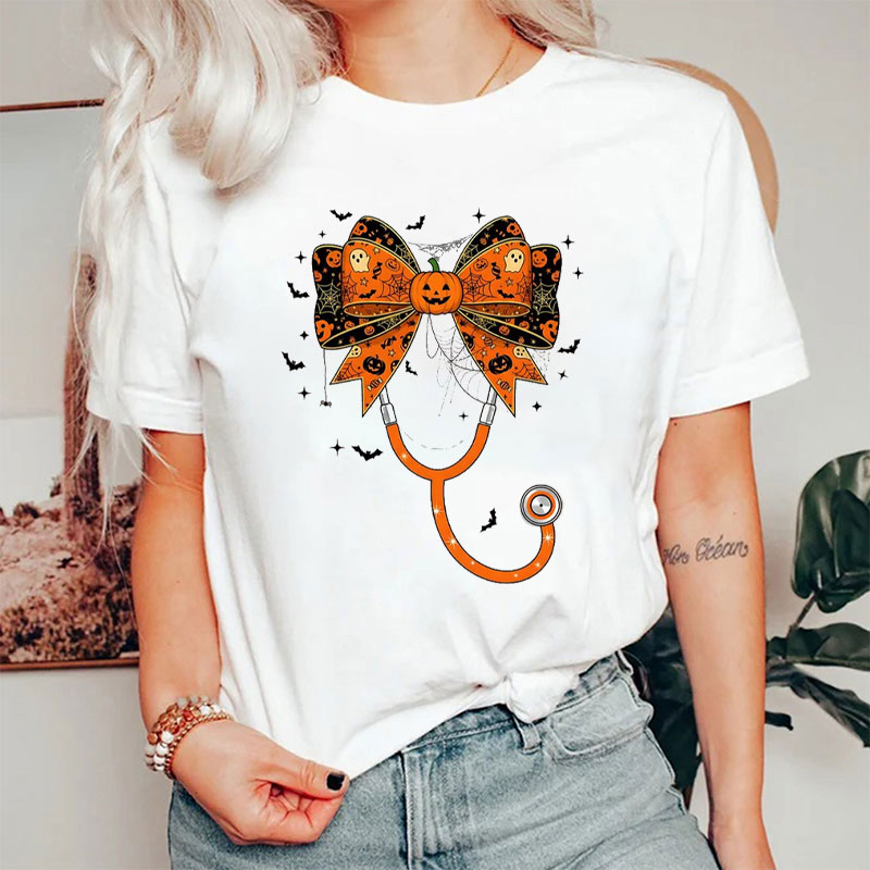 Halloween Spooky Stethoscope With Bow Nurse T-Shirt