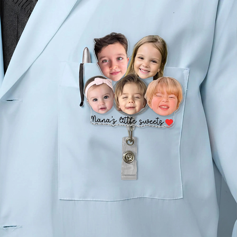 Personalized Kids And Pets Faces Nurse Badge Reel