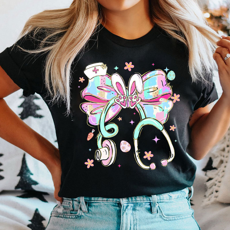 Bunny Stethoscope Bow Nurse T-shirt
