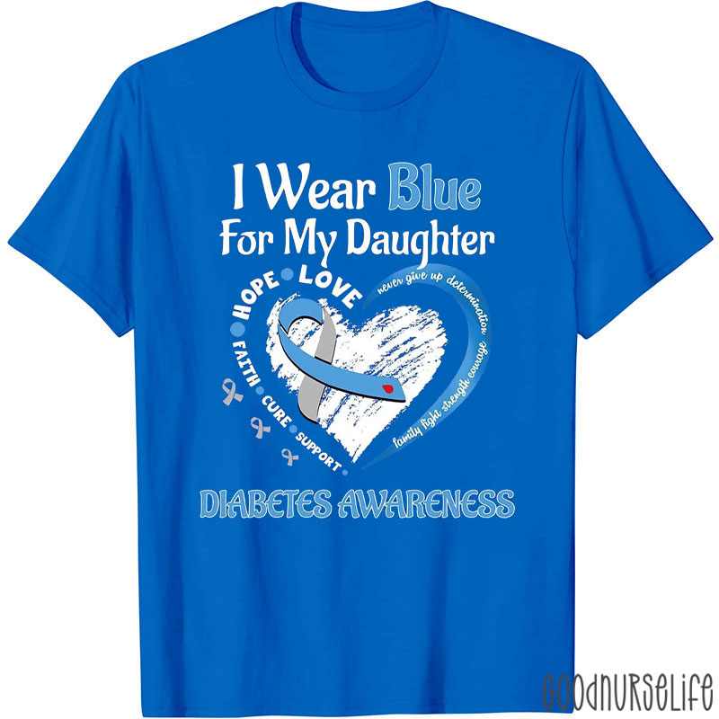 Personalized Blue Ribbon Heart Diabetes Awareness Nurse T-Shirt
