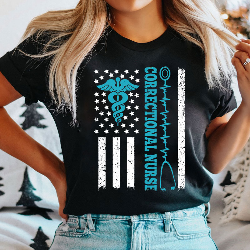 Patriotic Correctional Nurse Flag Corrections Healthcare Nurse T-Shirt
