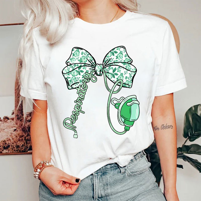 Floral Toile Bow Respiratory Therapy T-shirt