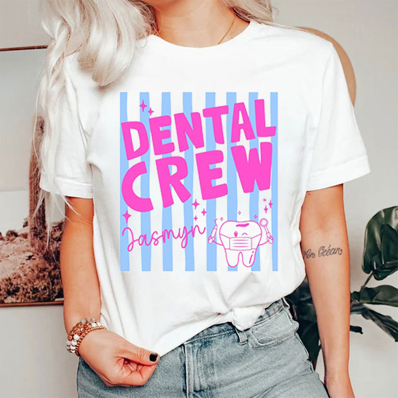 Personalized Dental Crew Vertical Stripe Tooth Nurse T-Shirt