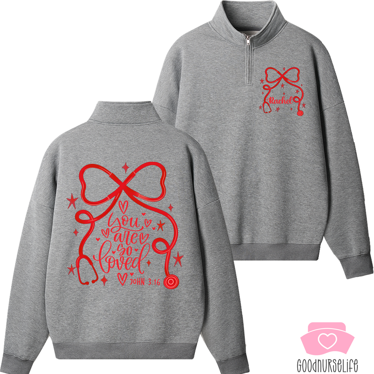 Personalized Bow Tie Stethoscope You Are So Loved Nurse Quarter Zip Sweatshirt