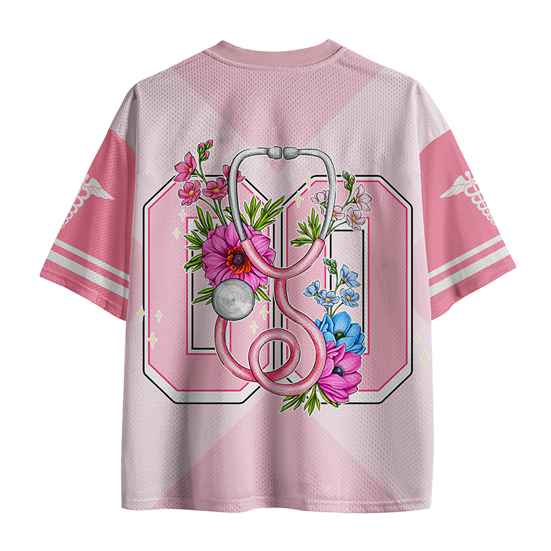 Personalized Number Flower Stethoscope Nurse Mesh Jersey