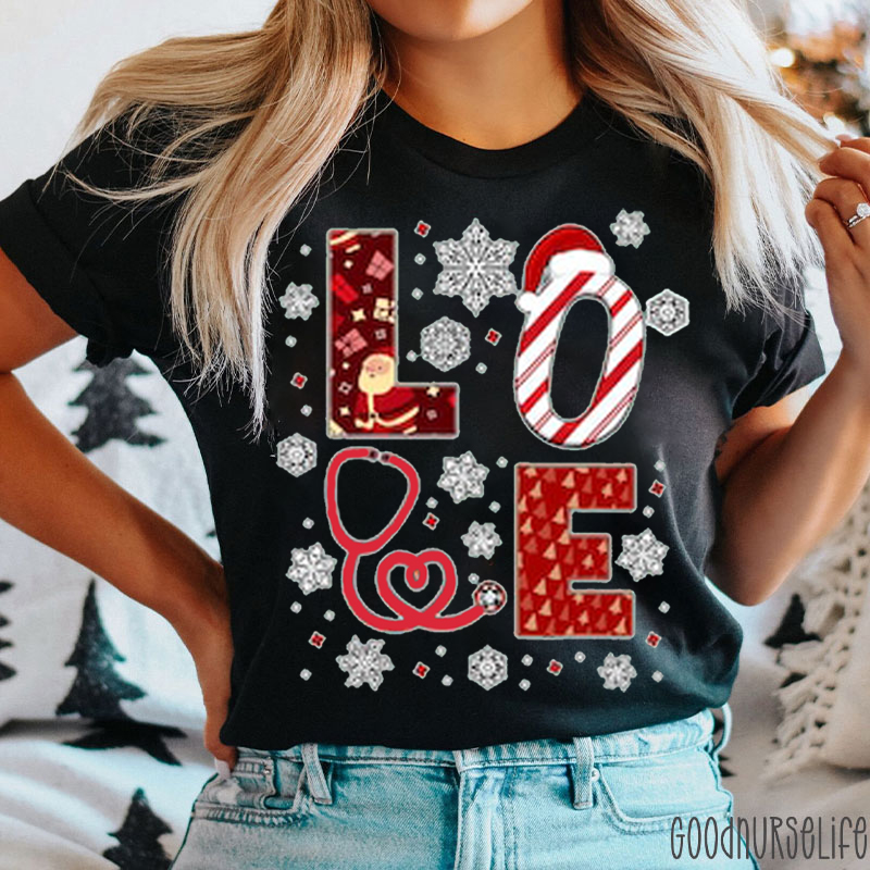 Snowflake Stethoscope Love Nurse Christmas T-Shirt