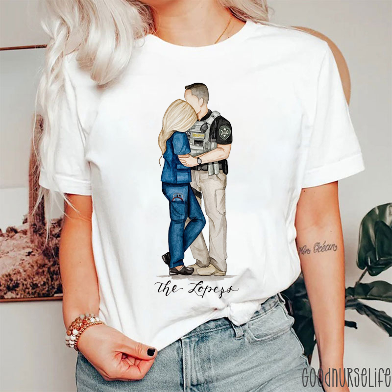 Personalized First Responder Couple Nurse Christmas T-Shirt