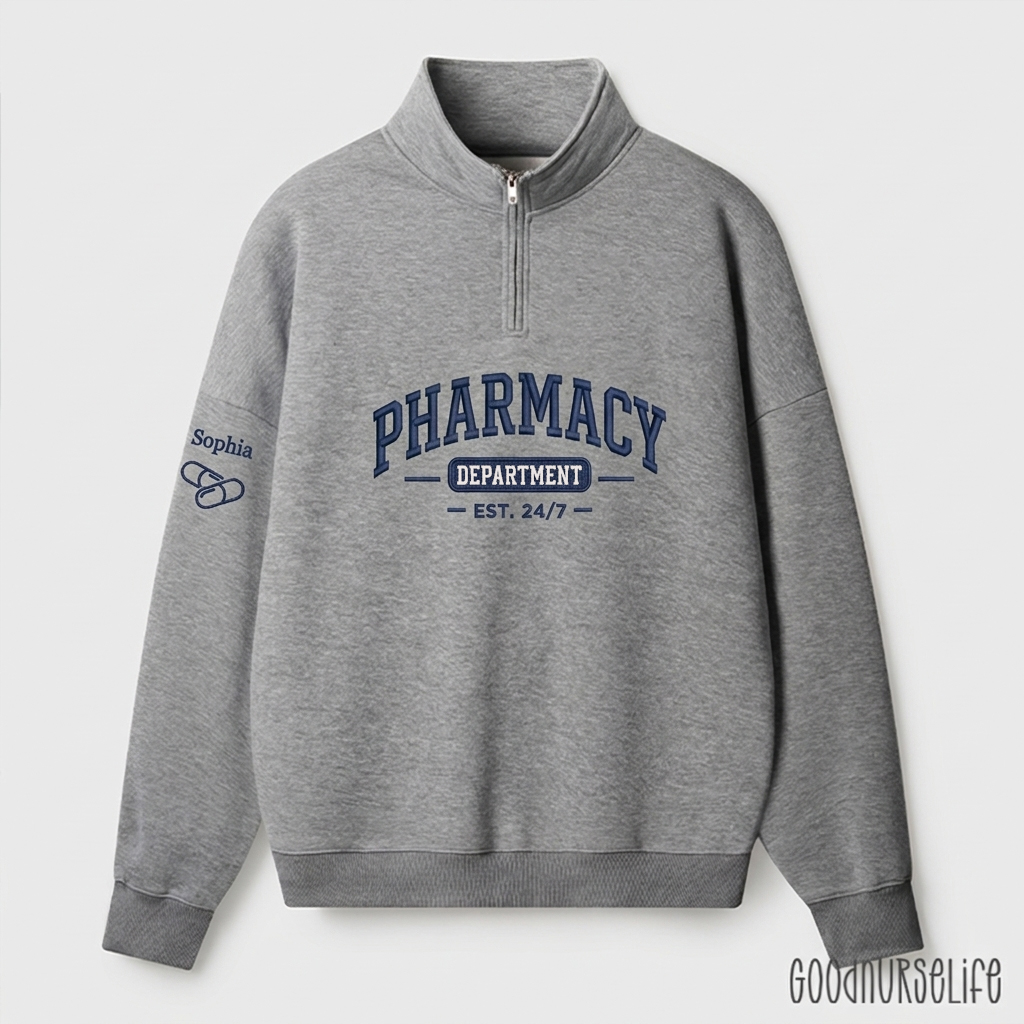 Personalized Pharmacy Department Pill Quarter Zip Sweatshirt