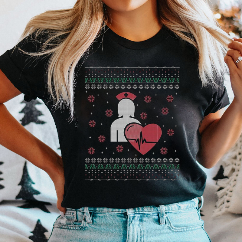 Ugly Sweater Nurse Christmas T-Shirt