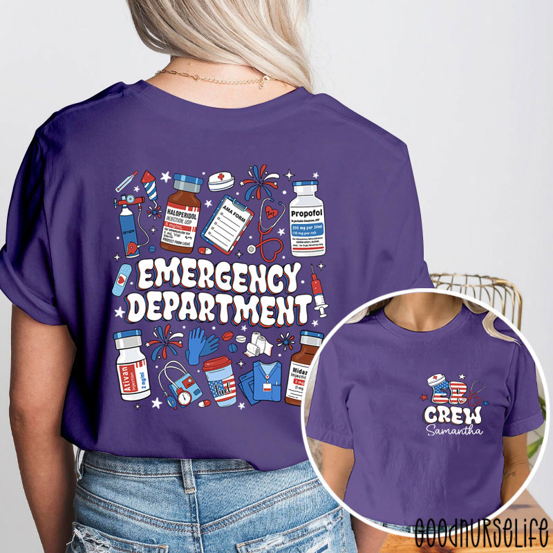 Personalized ER Crew Emergency Department Two Sided T-Shirt
